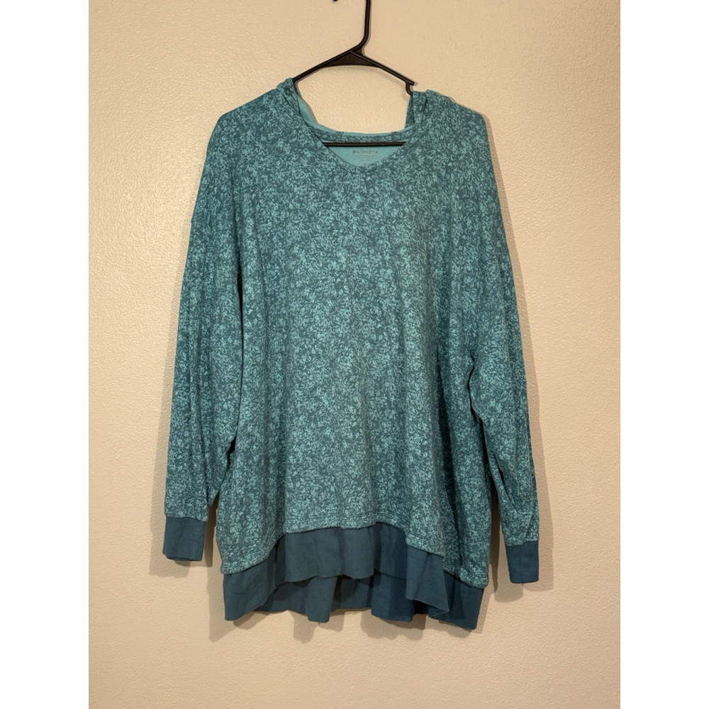 Athleta Hoodie Womens 1X Blue Geometric Sundown Alliance Sweatshirt Plus Size